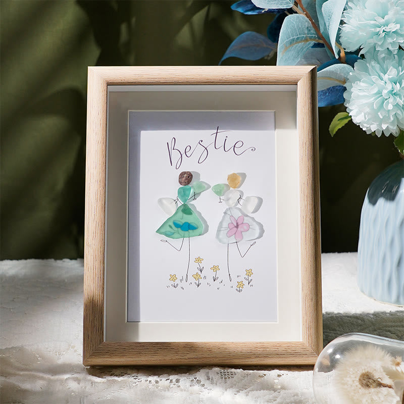 Cheers To My Bestie Sea Glass Framed Art - Oak - 8" X 6" - image 5
