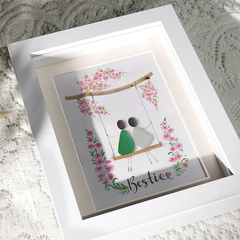 Bestie Sitting On The Swing Around Blossom Flower Sea Glass Framed Art - image 3
