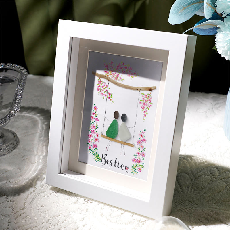 Bestie Sitting On The Swing Around Blossom Flower Sea Glass Framed Art - image 2