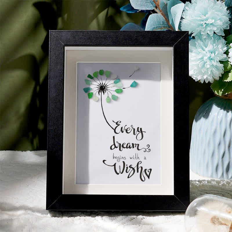 Every Dream Begins With A Wish Sea Glass Framed Art - Black - 8" X 6" - image 1