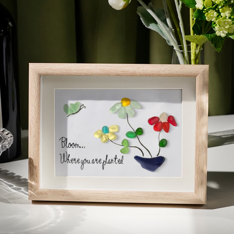 Bloom Where You Are Planted Sea Glass Framed Art - Oak - 6" X 8" - image 5