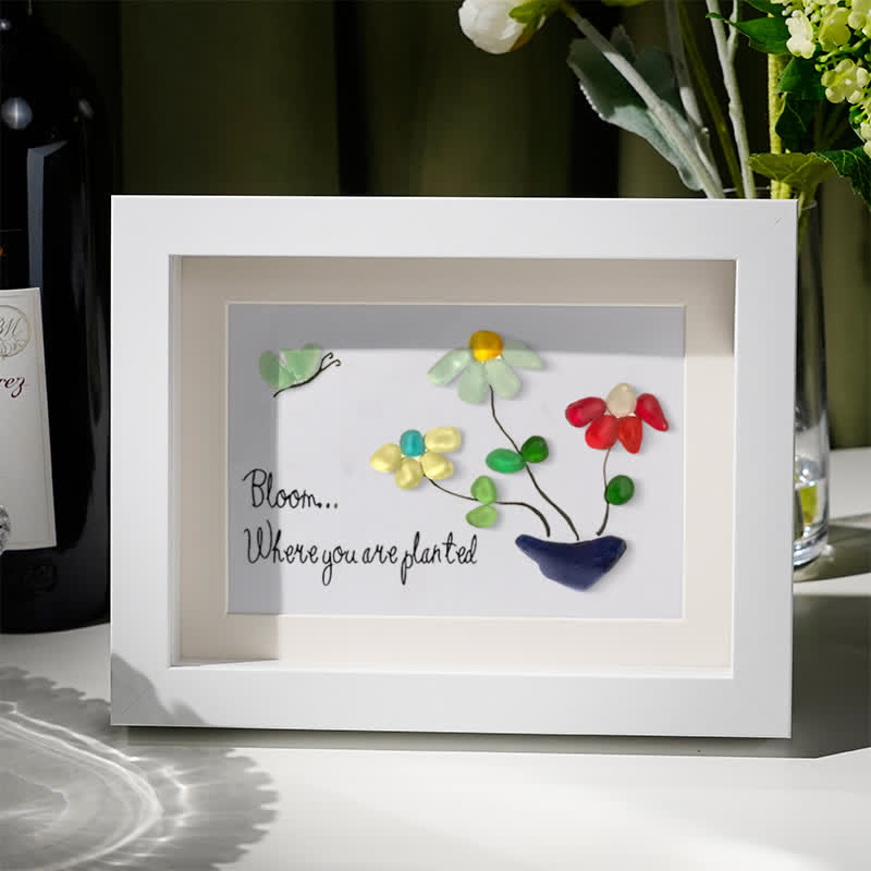 Bloom Where You Are Planted Sea Glass Framed Art - White - 6" X 8" - image 1