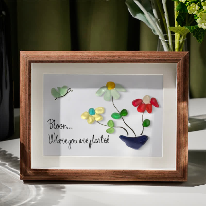 Bloom Where You Are Planted Sea Glass Framed Art - Walnut Brown - 6" X 8" - image 6