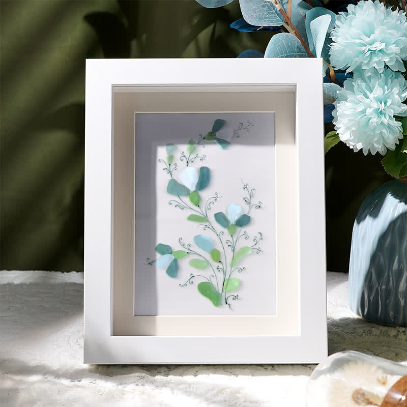 Green And White Fresh Flower Sea Glass Framed Art - White - 8" X 6" - image 5