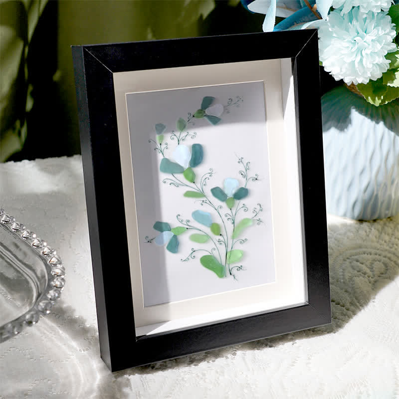 Green And White Fresh Flower Sea Glass Framed Art - image 2