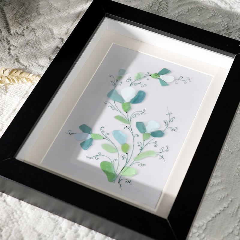 Green And White Fresh Flower Sea Glass Framed Art - image 3