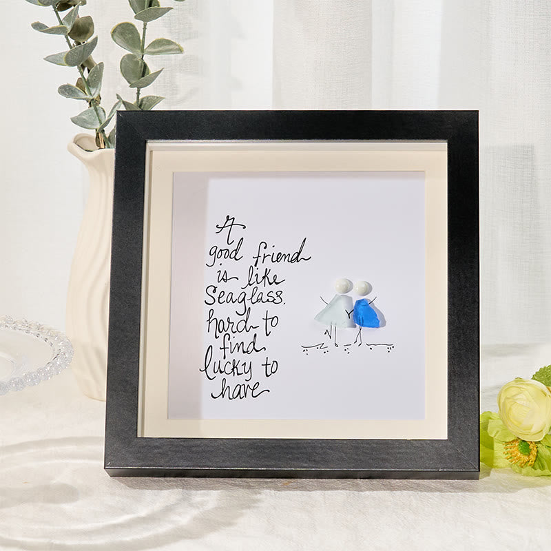 Friendship Quote Good Friend Is Like Sea Glass Framed Art - Black - 8" X 8" - image 1