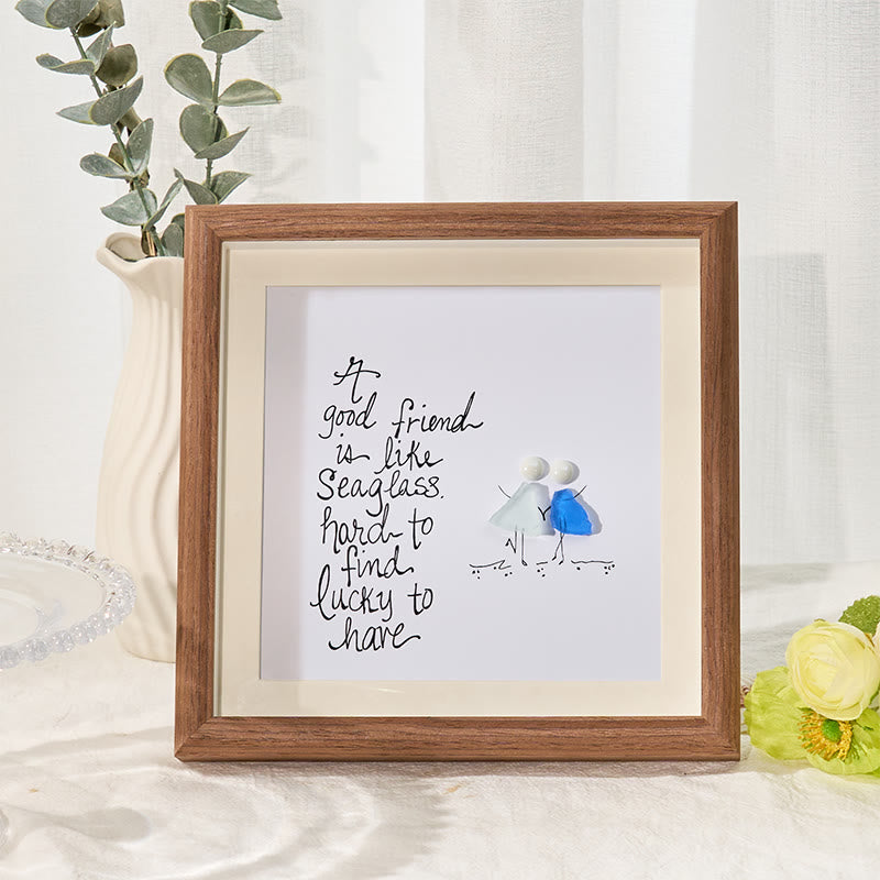 Friendship Quote Good Friend Is Like Sea Glass Framed Art - Walnut Brown - 8" X 8" - image 7