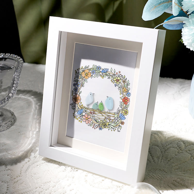 Family Birds In The Nest Sea Glass Framed Art - image 2