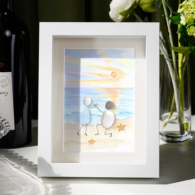 Proposal Engagement Couple Sea Glass Framed Art - Sunset - White - 8" X 6" - image 11