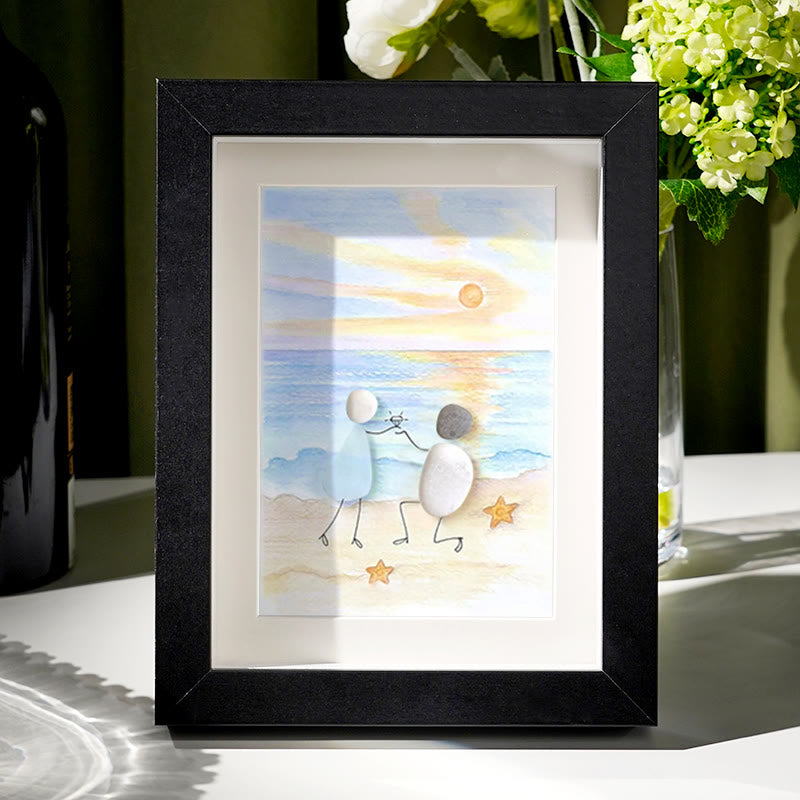 Proposal Engagement Couple Sea Glass Framed Art - Sunset - Black - 8" X 6" - image 12