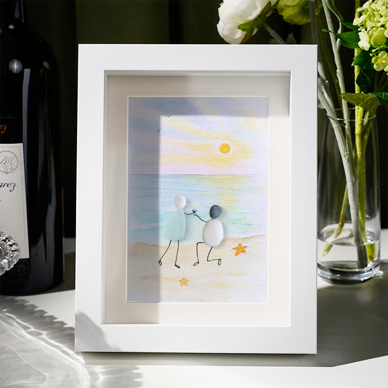 Proposal Engagement Couple Sea Glass Framed Art - Sunrise - White - 8" X 6" - image 1