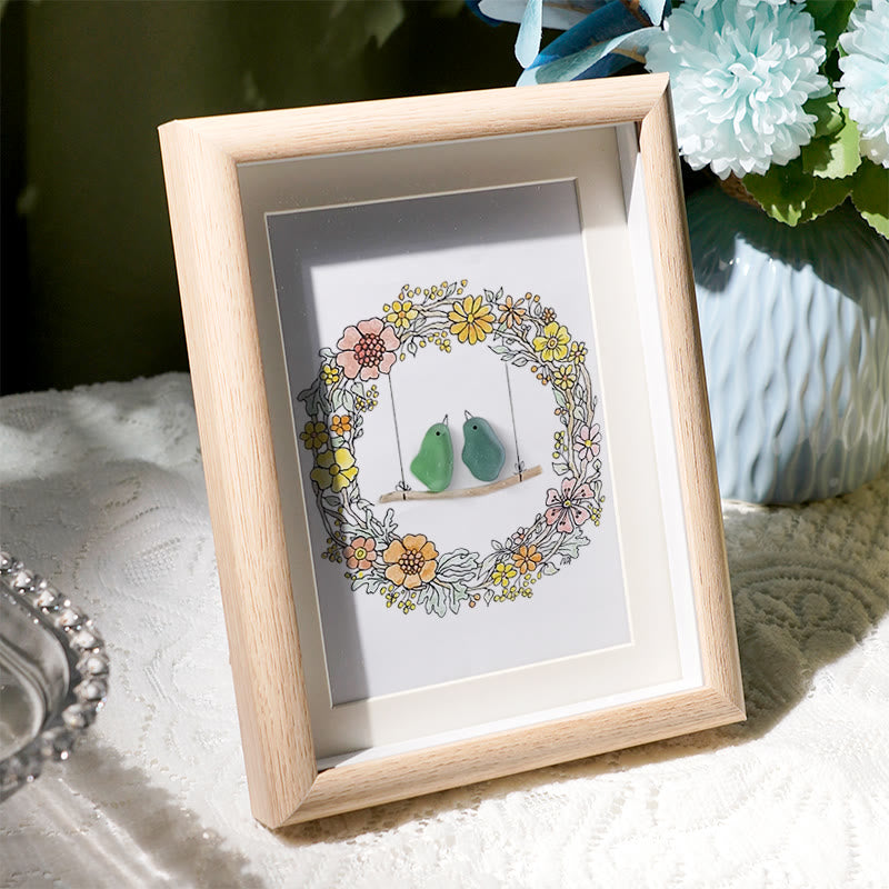 Birds On The Swing Sea Glass Framed Art - image 2