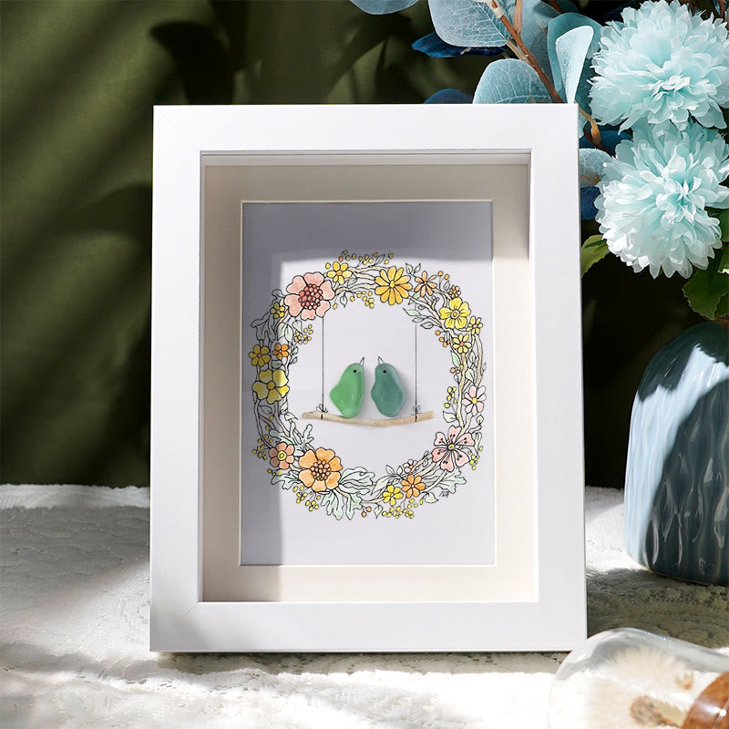 Birds On The Swing Sea Glass Framed Art - White - 8" X 6" - image 6