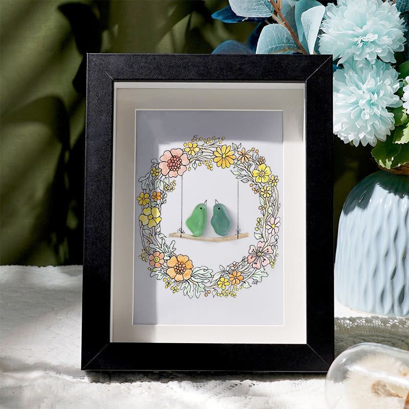 Birds On The Swing Sea Glass Framed Art - Black - 8" X 6" - image 7