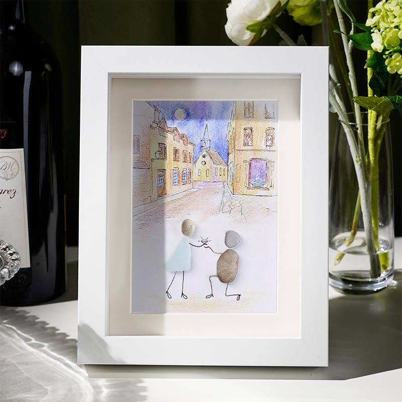 Propose On A Street Engagement Couple Sea Glass Framed Art - White - 8" X 6" - image 4