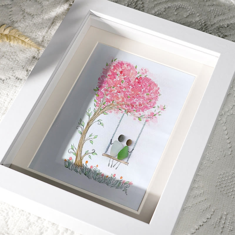 Couple On Swing Under A Love Tree Sea Glass Framed Art - image 3