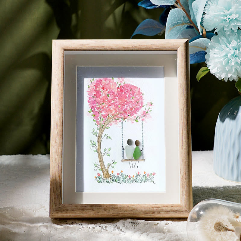 Couple On Swing Under A Love Tree Sea Glass Framed Art - Oak - 8" X 6" - image 6