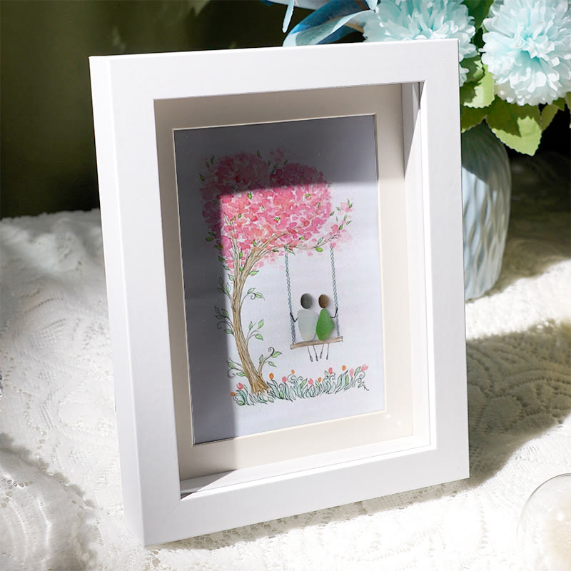 Couple On Swing Under A Love Tree Sea Glass Framed Art - image 2