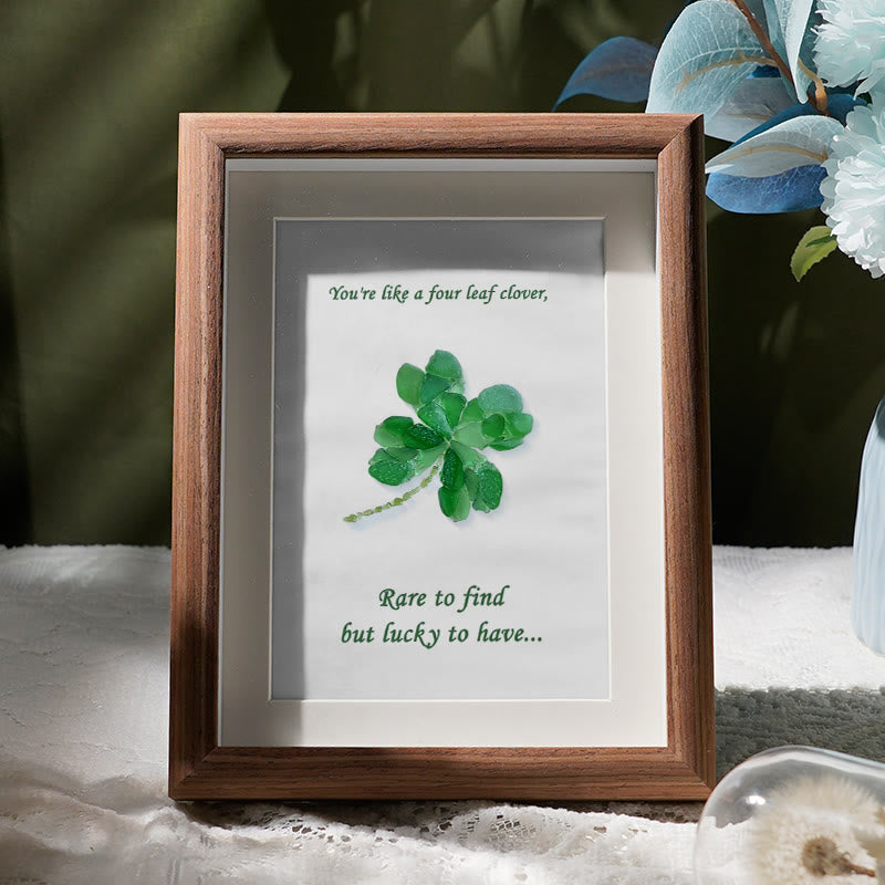 You Are My Four Leaf Clover Sea Glass Framed Art - Walnut Brown - 8" X 6" - image 7