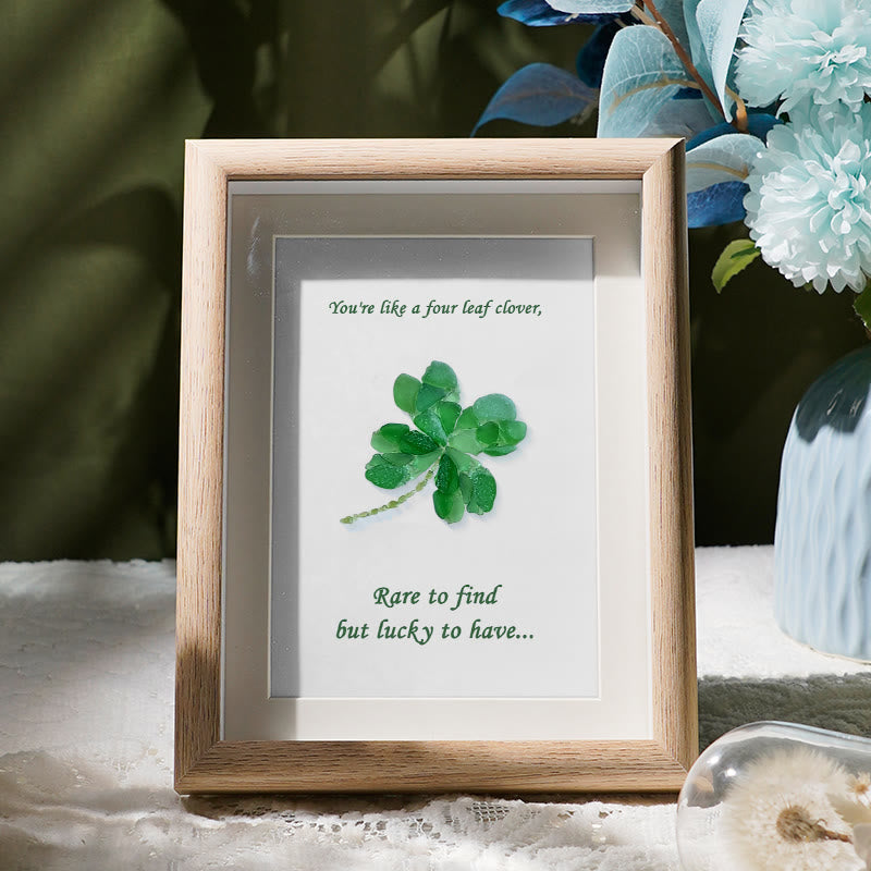 You Are My Four Leaf Clover Sea Glass Framed Art - Oak - 8" X 6" - image 6