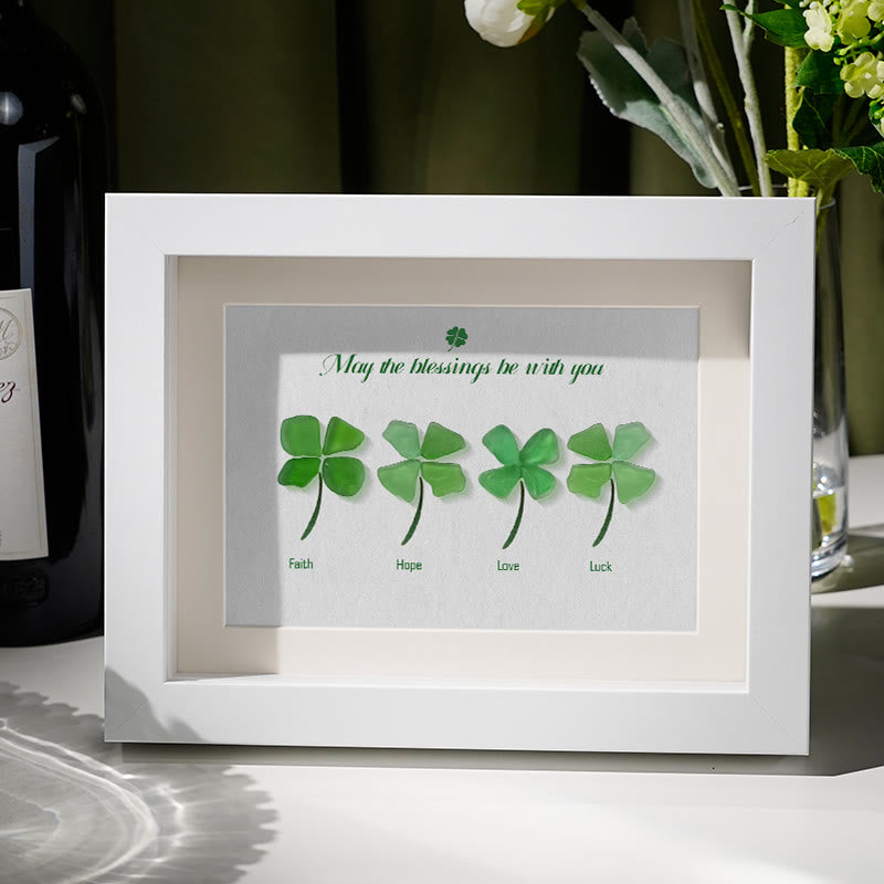 Four Leaf Clover Blessings Sea Glass Framed Art - White - 6" X 8" - image 7