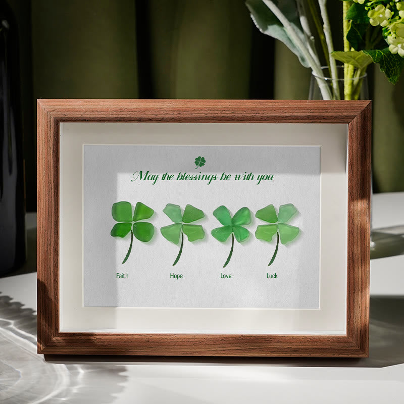 Four Leaf Clover Blessings Sea Glass Framed Art - Walnut Brown - 6" X 8" - image 5