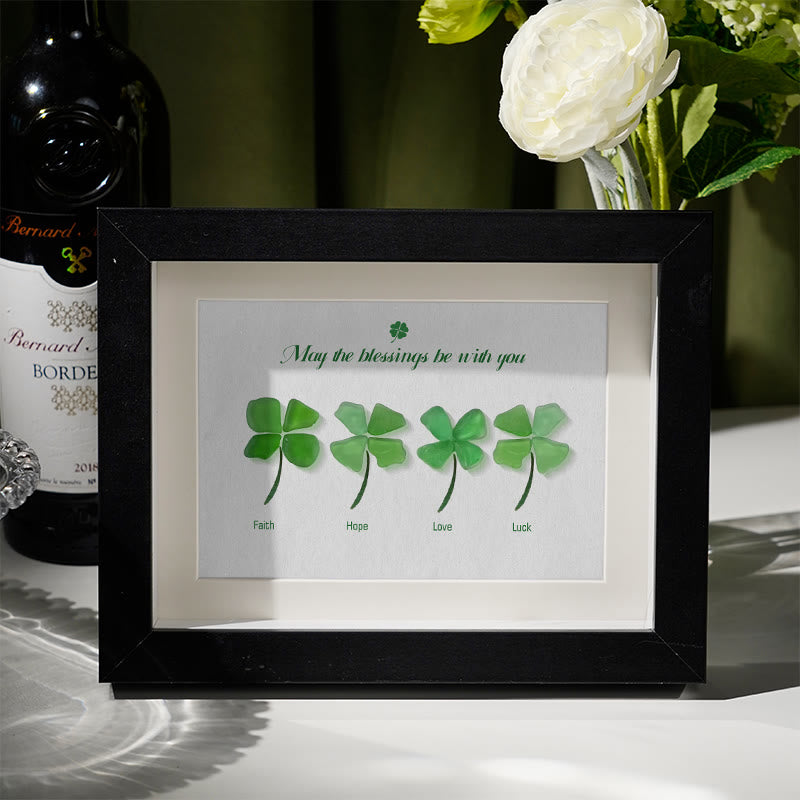 Four Leaf Clover Blessings Sea Glass Framed Art - Black - 6" X 8" - image 6