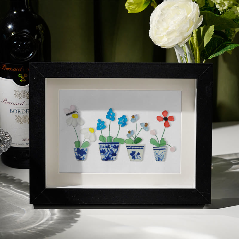 Handmade Flowers Butterfly Sea Glass Framed Art - Black - 6" X 8" - image 6