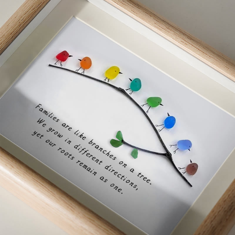 Family Birds On Branch Sea Glass Framed Art - image 3