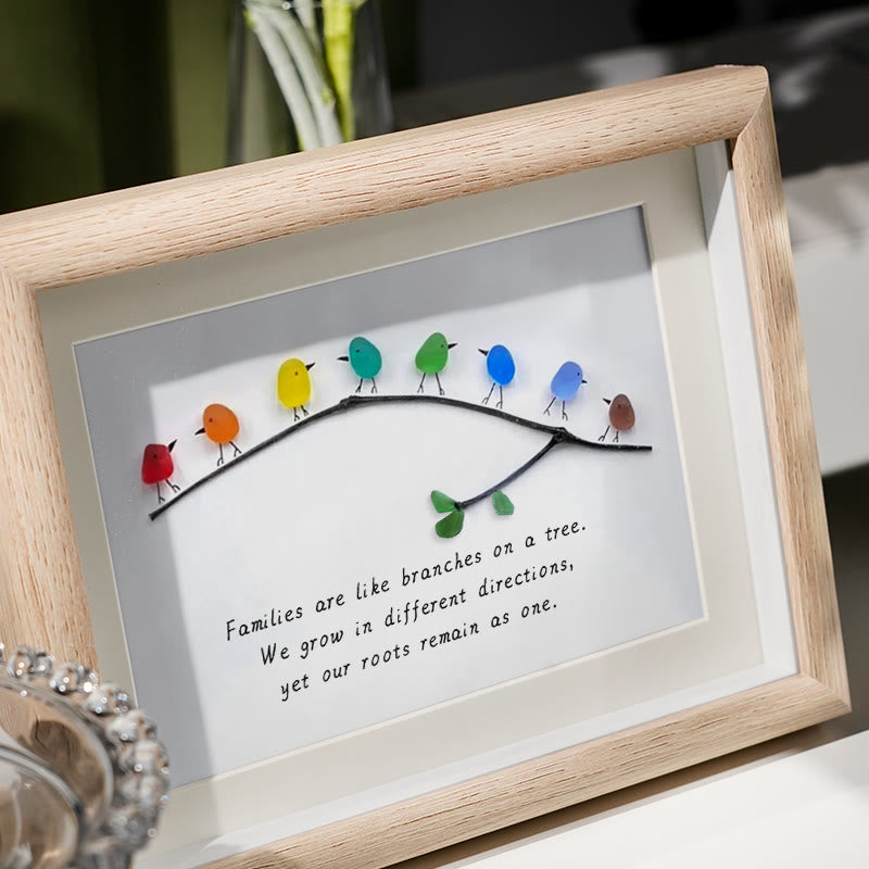 Family Birds On Branch Sea Glass Framed Art - image 2