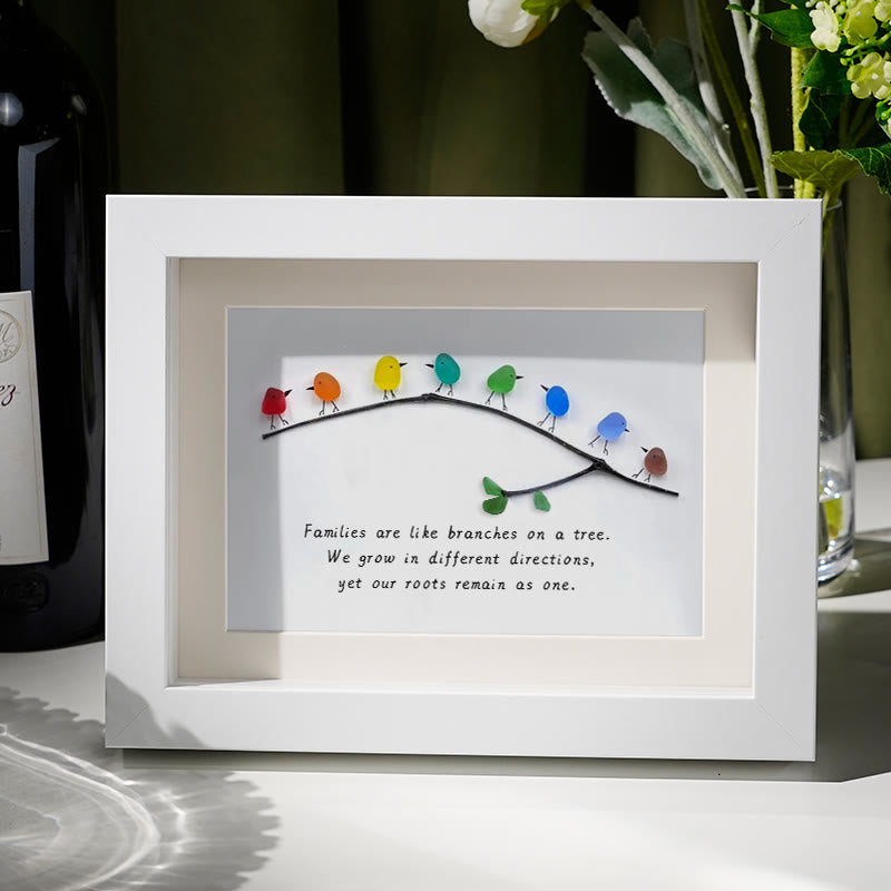 Family Birds On Branch Sea Glass Framed Art - White - 6" X 8" - image 7