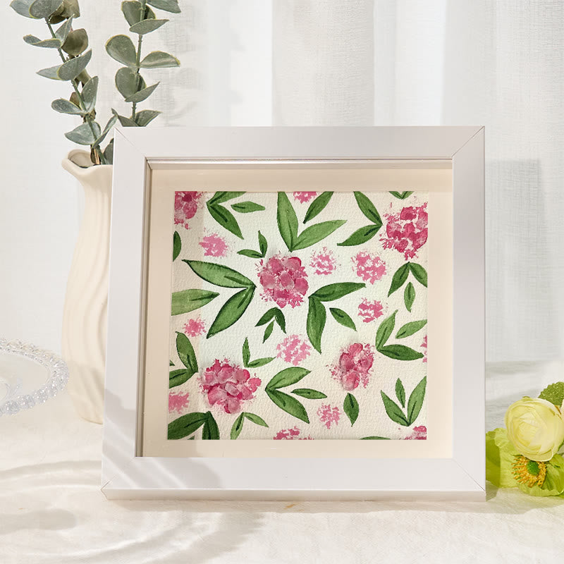 Pink Hydrangea Floral Sea Glass Framed Art - White - 8" X 8" - image 1