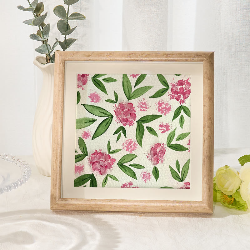 Pink Hydrangea Floral Sea Glass Framed Art - Oak - 8" X 8" - image 6
