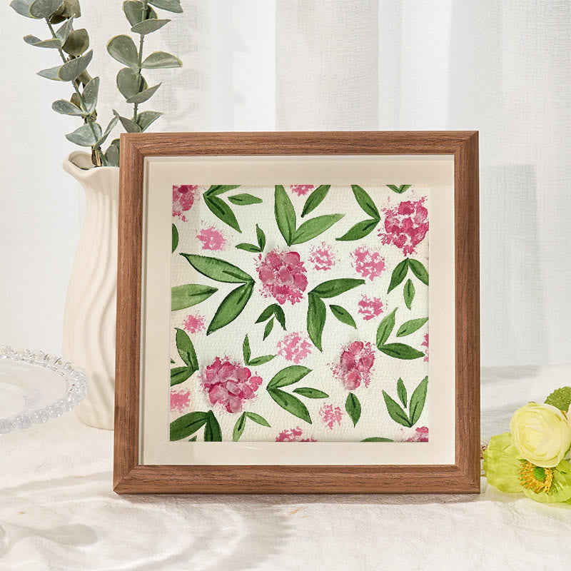 Pink Hydrangea Floral Sea Glass Framed Art - Walnut Brown - 8" X 8" - image 7