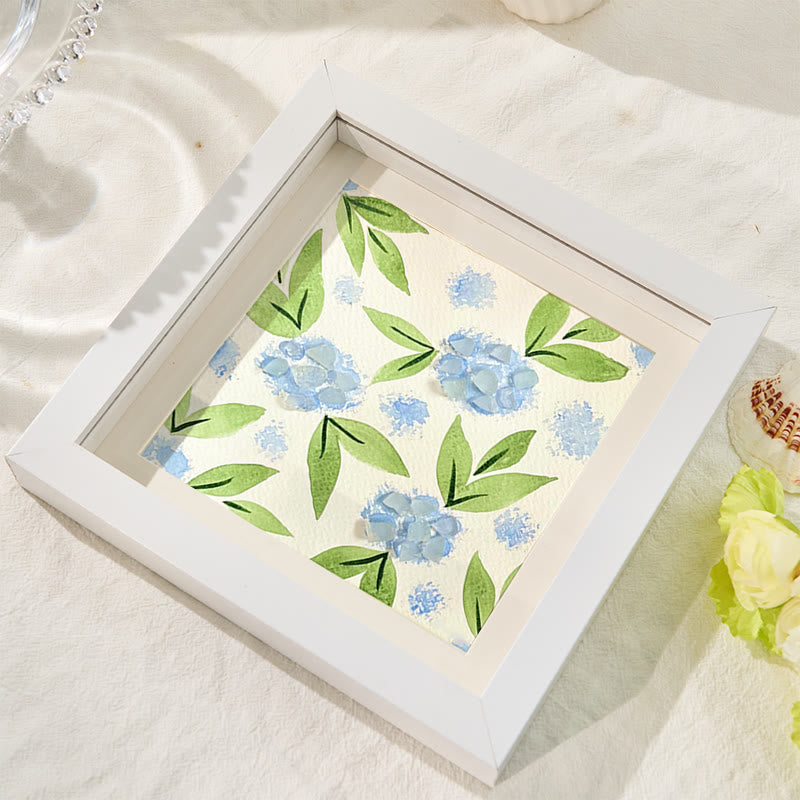 Blue Hydrangea Floral Sea Glass Framed Art - image 3