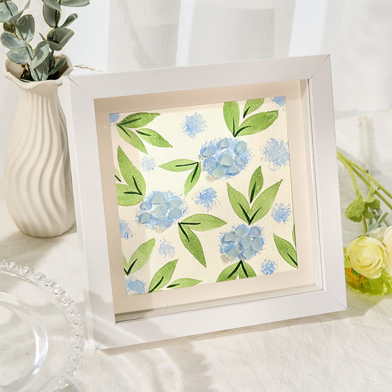 Blue Hydrangea Floral Sea Glass Framed Art - image 2