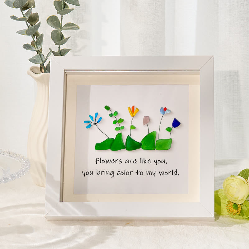 Flowers Are Like You Sea Glass Framed Art - White - 8" X 8" - image 7