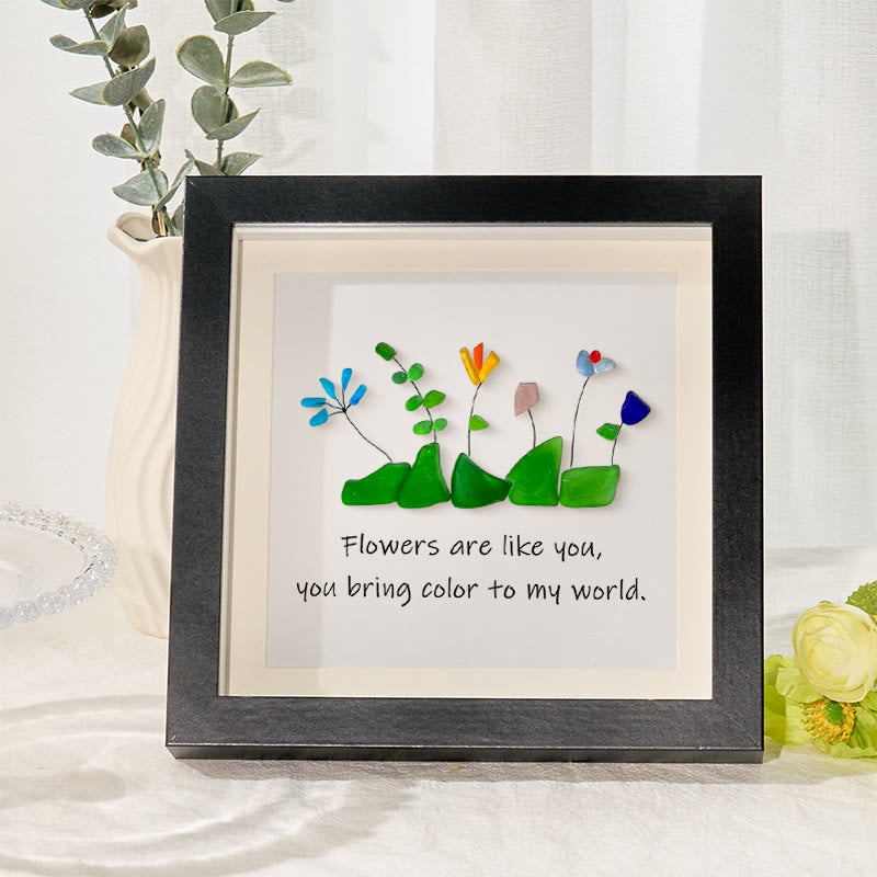 Flowers Are Like You Sea Glass Framed Art - Black - 8" X 8" - image 6