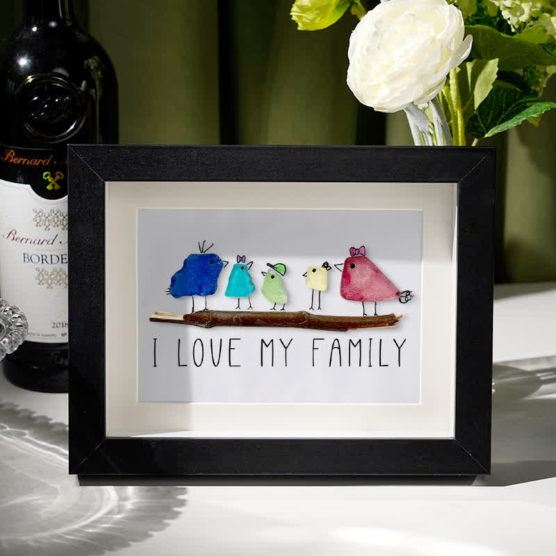 I Love My Family Bird Sea Glass Framed Art - Black - 6" X 8" - image 7