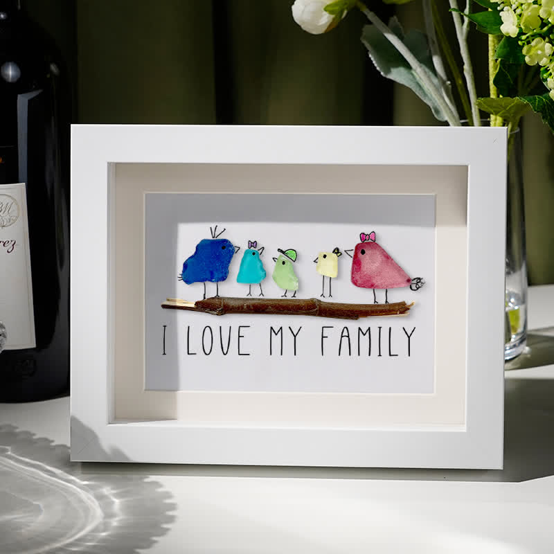 I Love My Family Bird Sea Glass Framed Art - White - 6" X 8" - image 6