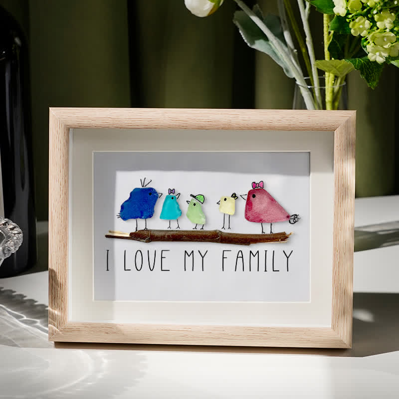 I Love My Family Bird Sea Glass Framed Art - Oak - 6" X 8" - image 5