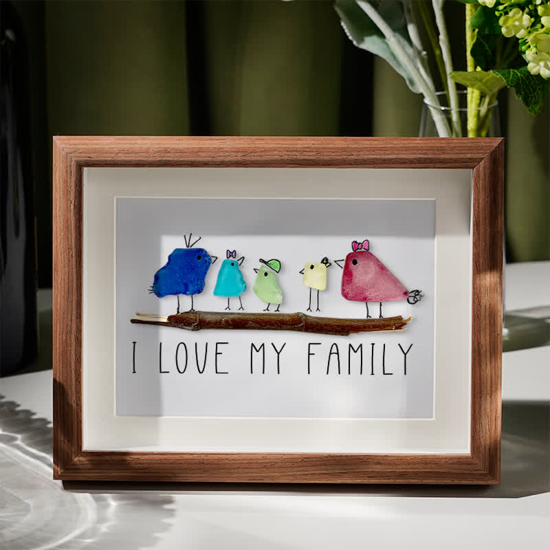 I Love My Family Bird Sea Glass Framed Art - Walnut Brown - 6" X 8" - image 1