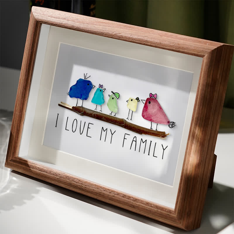 I Love My Family Bird Sea Glass Framed Art - image 2