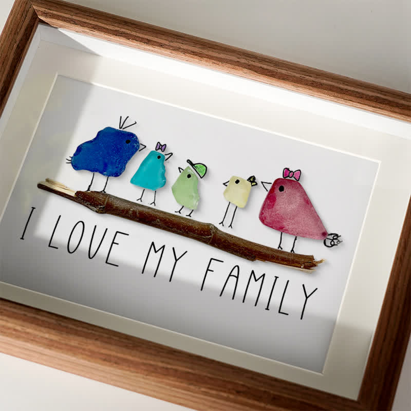 I Love My Family Bird Sea Glass Framed Art - image 3