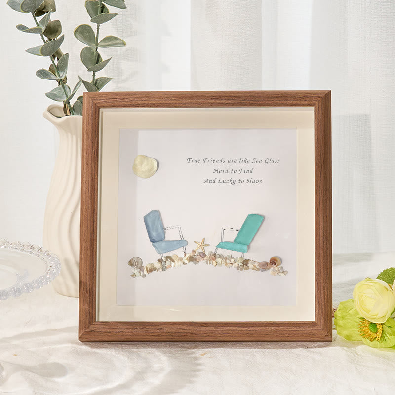 Beach Chairs Friends Sea Glass Framed Art - Walnut Brown - 8" X 8" - image 5