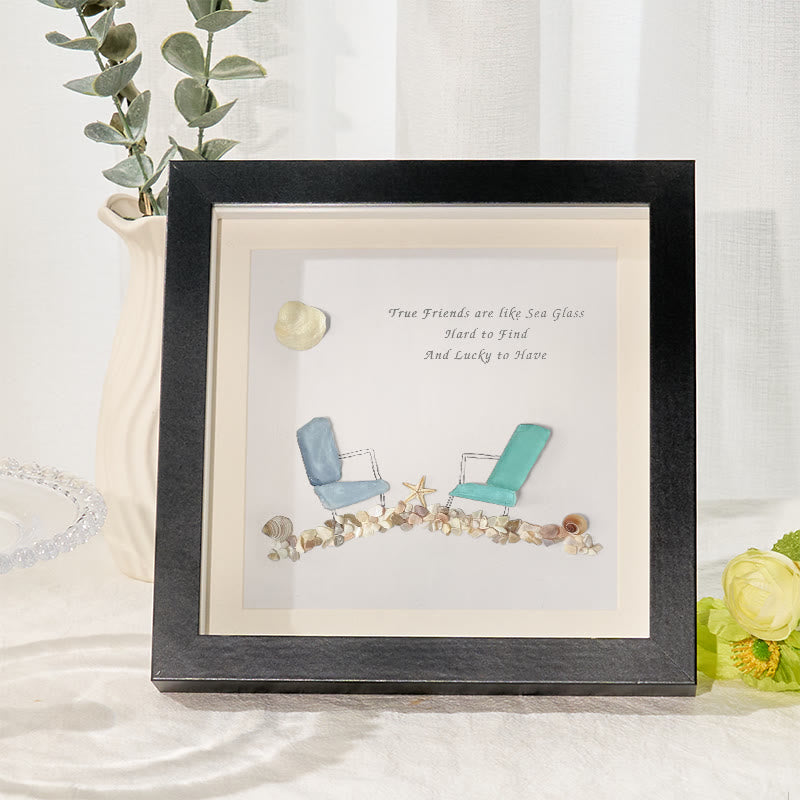 Beach Chairs Friends Sea Glass Framed Art - Black - 8" X 8" - image 6