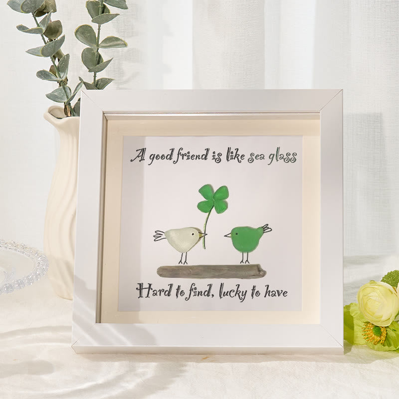Four-leaf Clover Friendship Sea Glass Framed Art - White - 8" X 8" - image 5