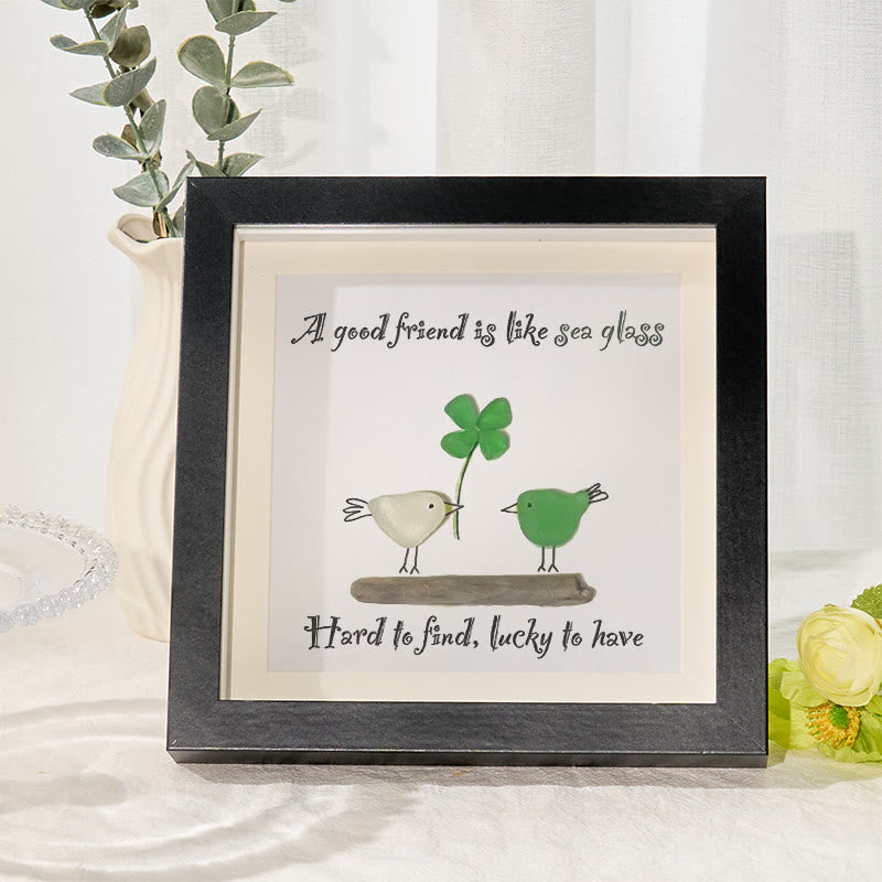 Four-leaf Clover Friendship Sea Glass Framed Art - Black - 8" X 8" - image 1