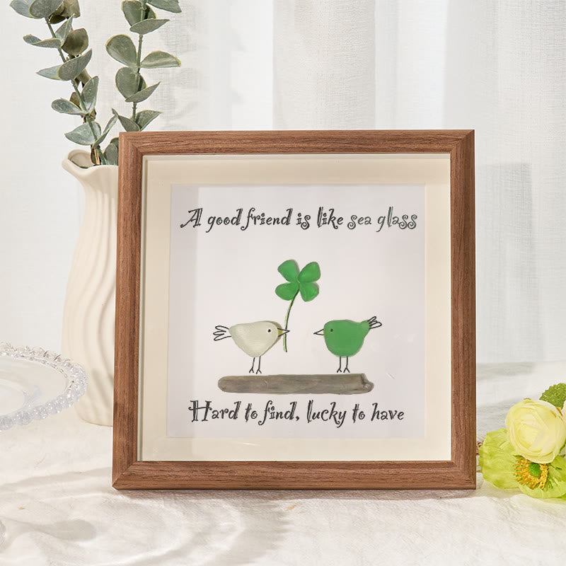 Four-leaf Clover Friendship Sea Glass Framed Art - Walnut Brown - 8" X 8" - image 7